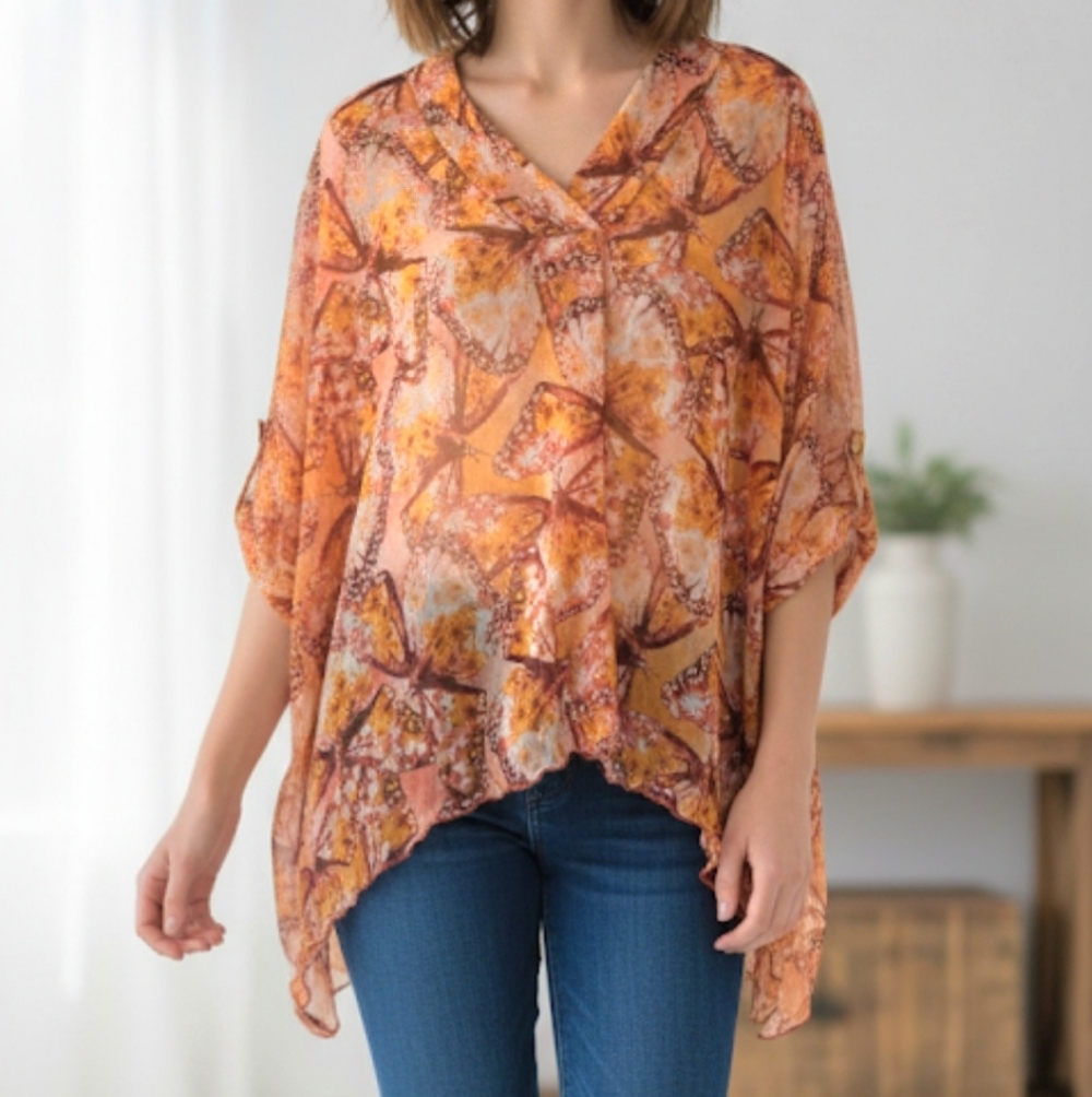 Wilde Women's Blouses Butterfly Printed  In Orange Color 3 Size Large And 2 Sz M